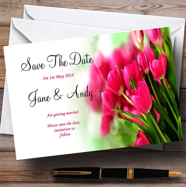 Hot Pink Tulips Customised Wedding Save The Date Cards