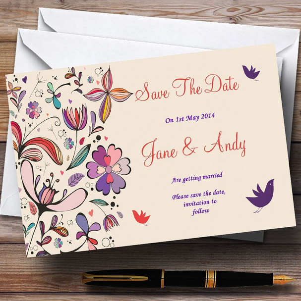 Purple Cream Pretty Customised Wedding Save The Date Cards