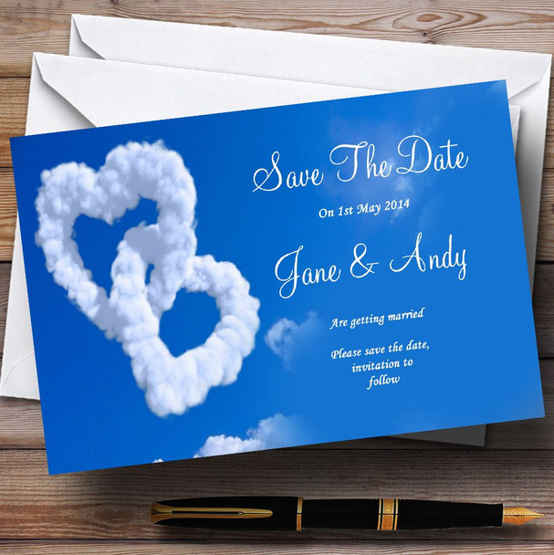 Romantic Heart Clouds Sky Customised Wedding Save The Date Cards