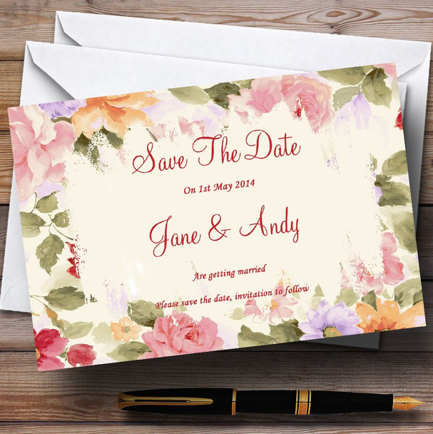 Pretty Pastel Floral Vintage Customised Wedding Save The Date Cards