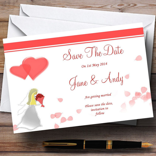 Pink White Customised Wedding Save The Date Cards