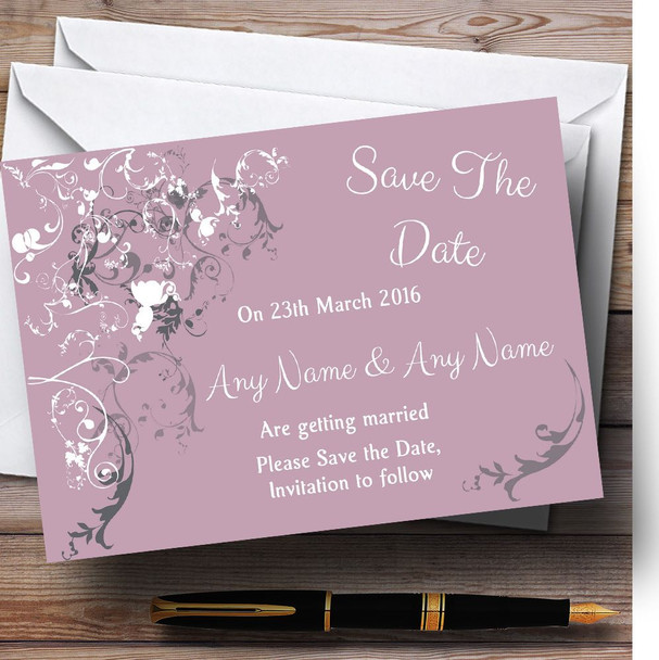 Lilac Vintage Shabby Chic Pattern Customised Wedding Save The Date Cards