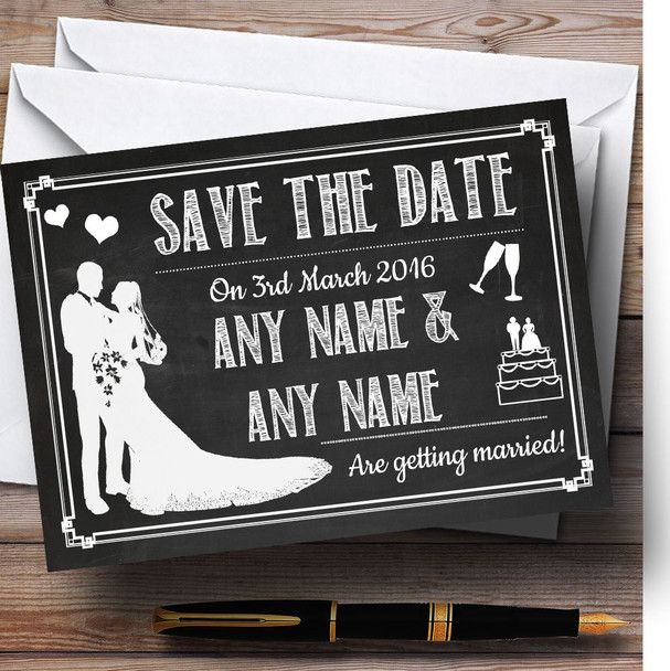 Chalkboard White Customised Wedding Save The Date Cards