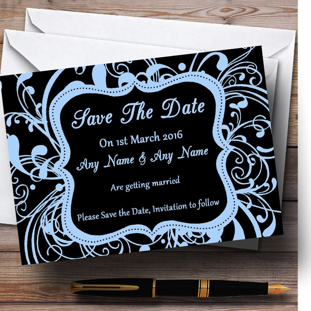 Black & Blue Swirl Deco Customised Wedding Save The Date Cards