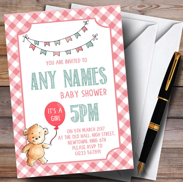 Girls Pink Teddy Bear Picnic Invitations Baby Shower Invitations