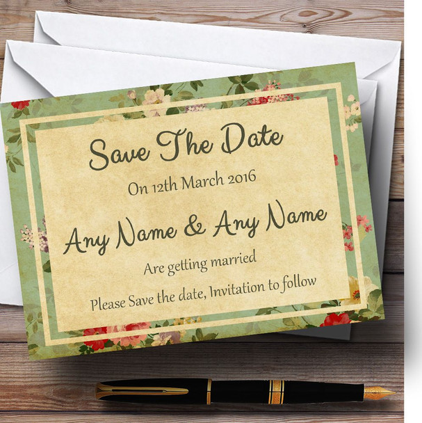 Vintage Shabby Chic Postcard Style Customised Wedding Save The Date Cards