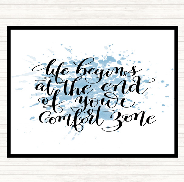 Blue White Life Begins End Comfort Zone Inspirational Quote Placemat