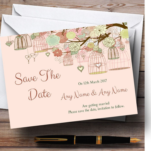 Vintage Shabby Chic Birdcage Coral Customised Wedding Save The Date Cards