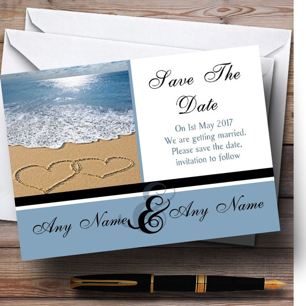 Love Heart Sand Beach Sea Customised Wedding Save The Date Cards