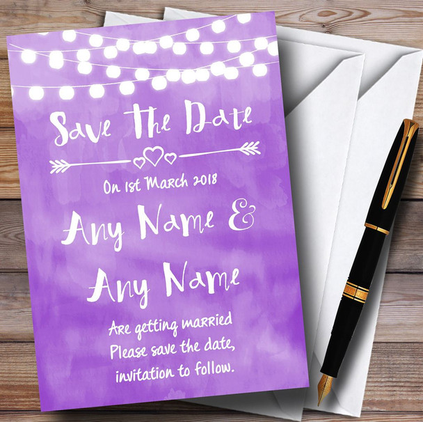 Purple and Lights Watercolour Customised Wedding Save The Date Cards