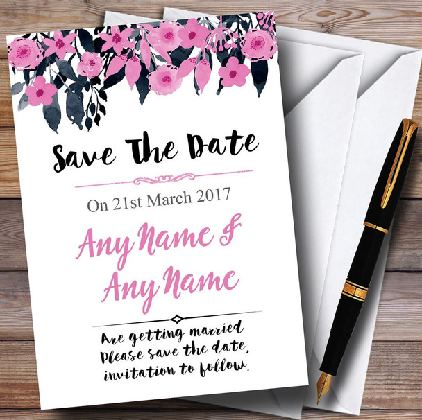 Watercolour Black & Dusty Pink Floral Header Customised Save The Date Cards