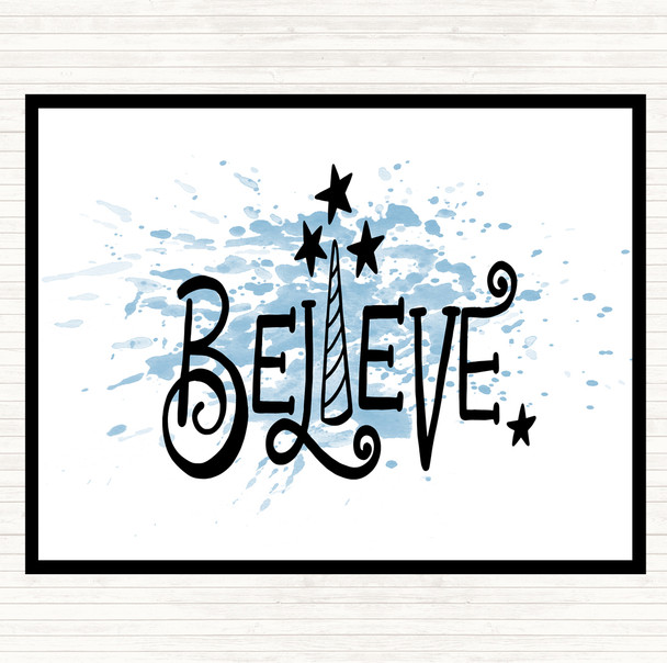 Blue White Believe Unicorn Inspirational Quote Placemat