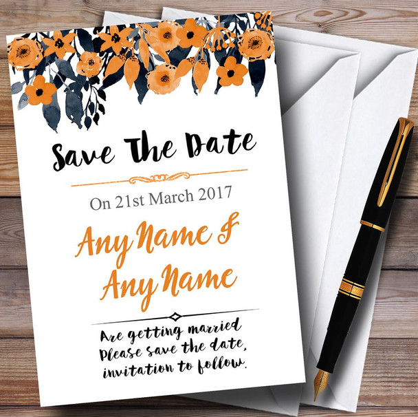 Watercolour Black & Orange Floral Header Customised Save The Date Cards