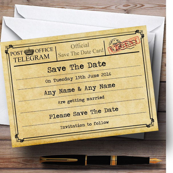 Vintage Telegram Typewritten Customised Wedding Save The Date Cards