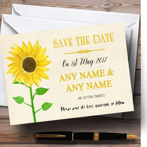 Vintage Sunflower Formal Customised Wedding Save The Date Cards