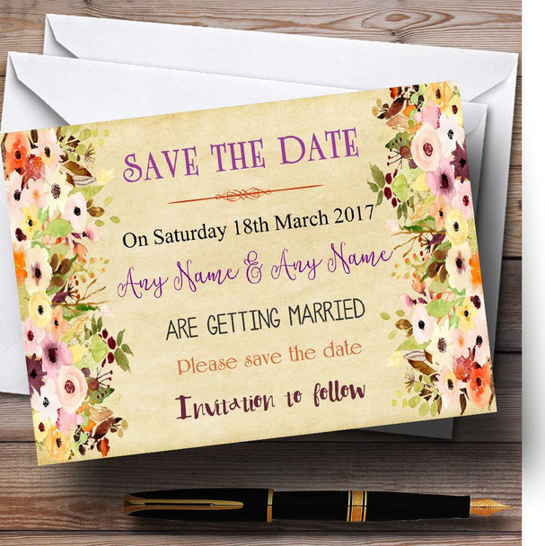 Vintage Spring Watercolour Customised Wedding Save The Date Cards