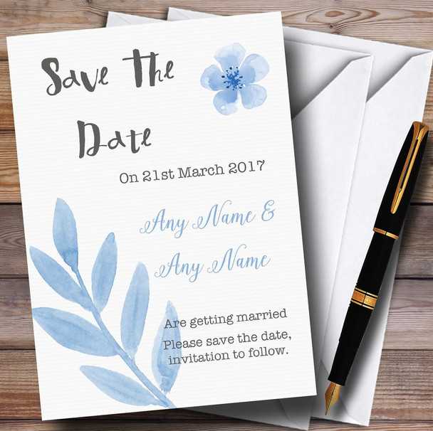 Watercolour Subtle Powder Baby Blue Customised Wedding Save The Date Cards