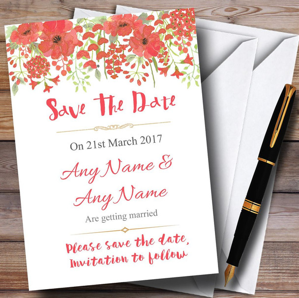 Watercolour Floral Coral Pink Customised Wedding Save The Date Cards