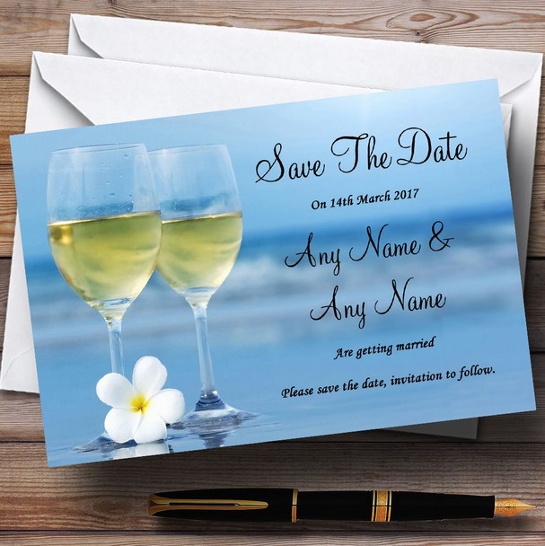 Wine On The Beach Customised Wedding Save The Date Cards