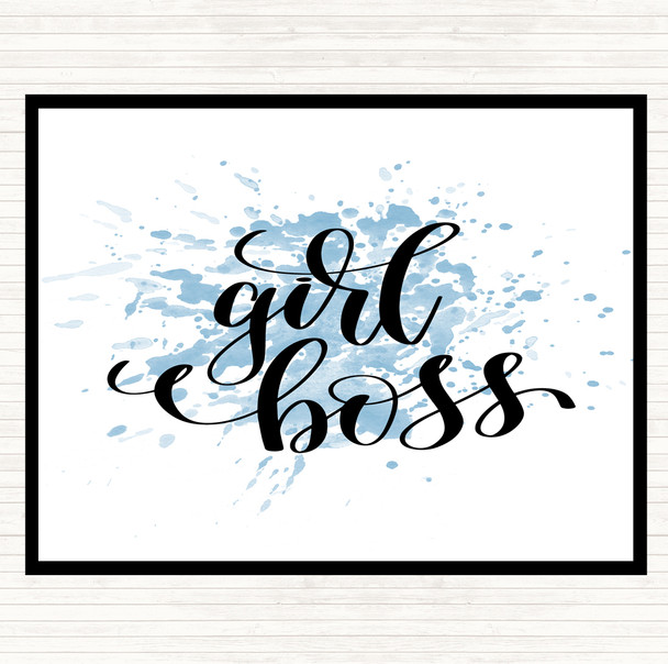 Blue White Girl Boss Swirl Inspirational Quote Placemat