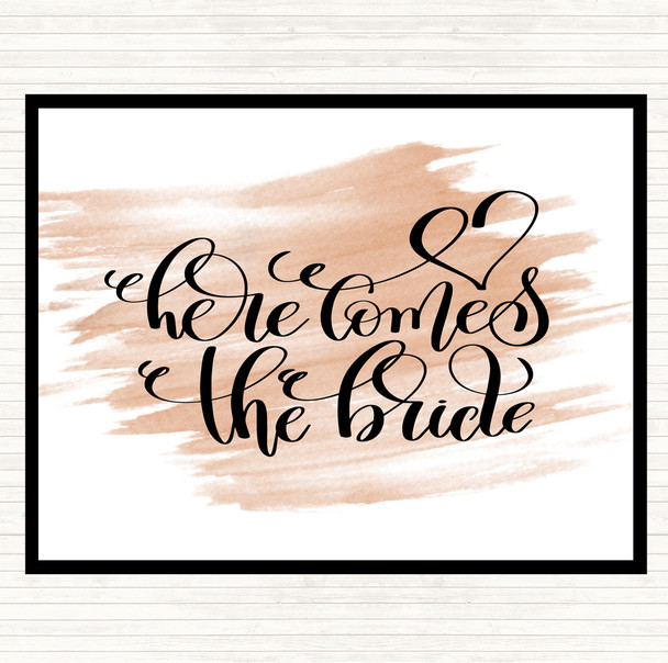 Watercolour Here Comes The Bride Quote Placemat