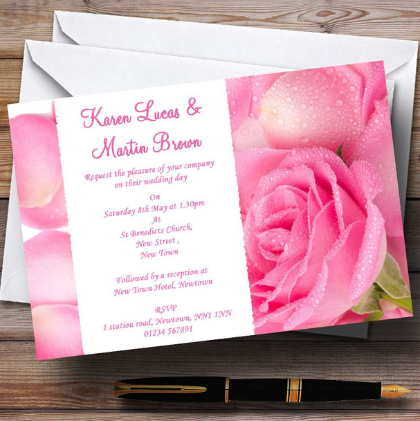 Pink Rose Petals Customised Wedding Invitations