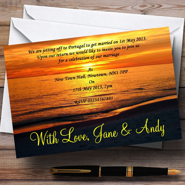 Beach At Sunset Romantic Jetting Off Abroad Customised Wedding Invitations