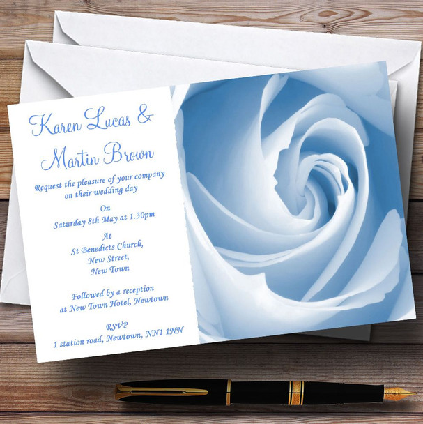 Baby Blue Pale Rose Customised Wedding Invitations