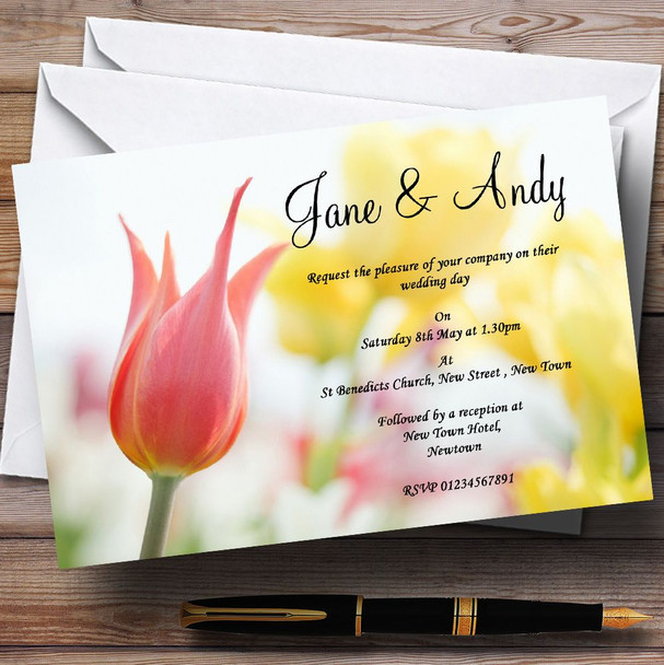 Dainty Pink And Yellow Floral Customised Wedding Invitations