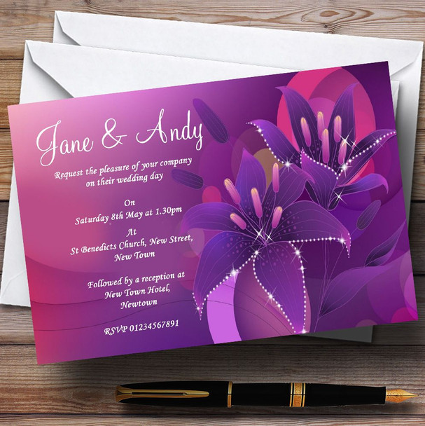 Purple Pink Lily Customised Wedding Invitations