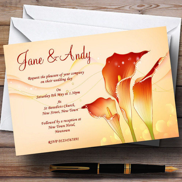 Red Orange Lily Customised Wedding Invitations