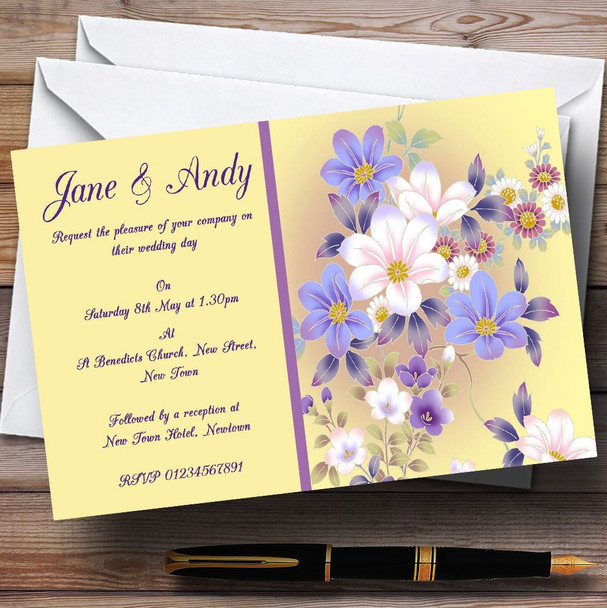 Yellow Lilac Floral Vintage Customised Wedding Invitations