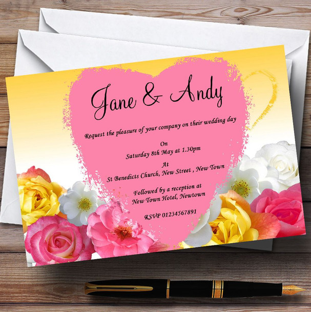 Yellow Pink Flowers Customised Wedding Invitations
