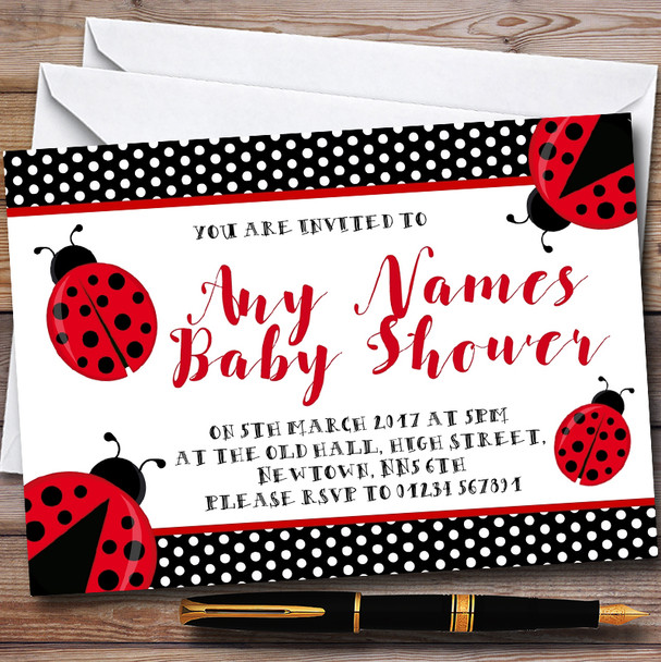 Polkadot Ladybird Ladybug Customised Baby Shower Invitations