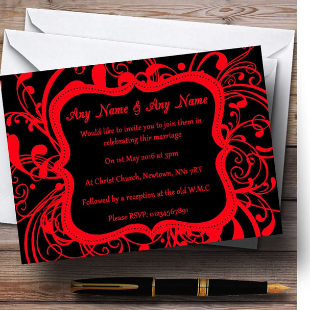 Black & Red Swirl Deco Customised Wedding Invitations