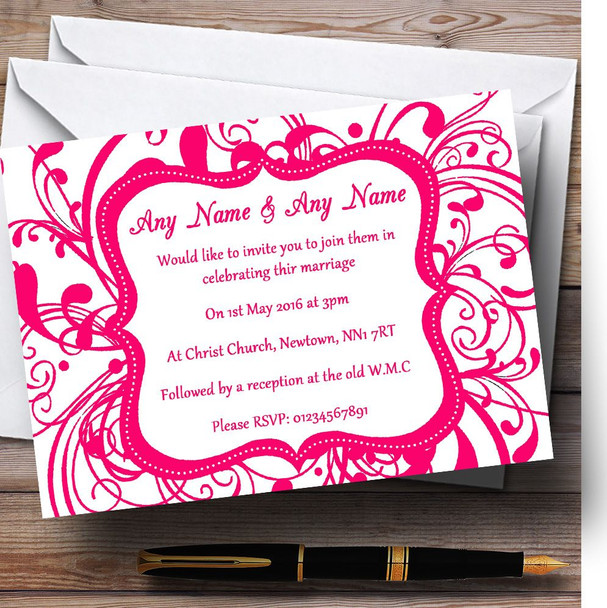 White & Pink Swirl Deco Customised Wedding Invitations