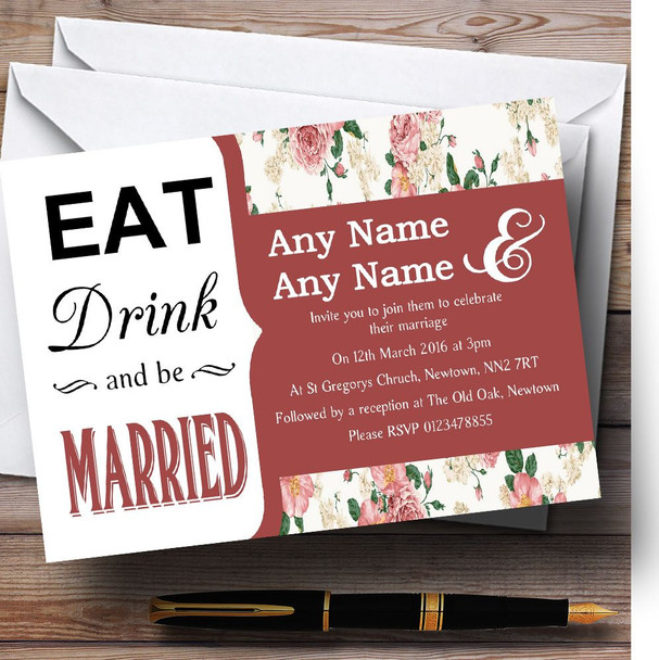 Eat Drink Cream Vintage Floral Customised Wedding Invitations