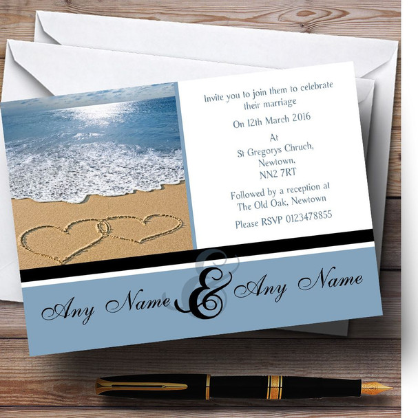 Love Heart Sand Beach Sea Customised Wedding Invitations