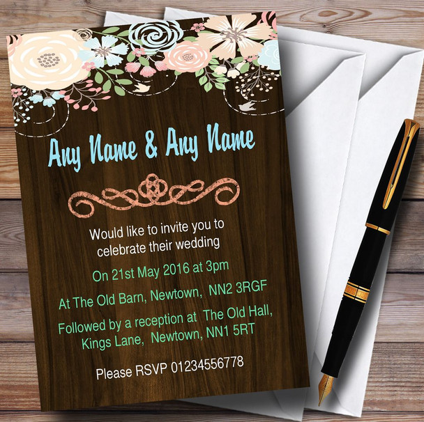 Shabby Chic Pastel And Wood Customised Wedding Invitations