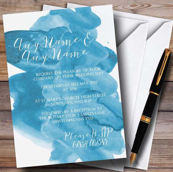 Sea Blue Watercolour Customised Wedding Invitations