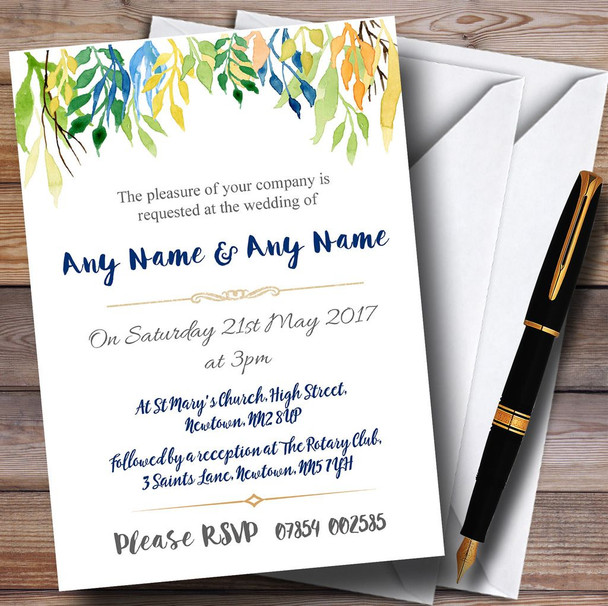 Autumn Leaves Watercolour Floral Header Customised Wedding Invitations