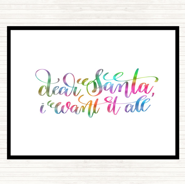 Christmas I Want It All Rainbow Quote Placemat