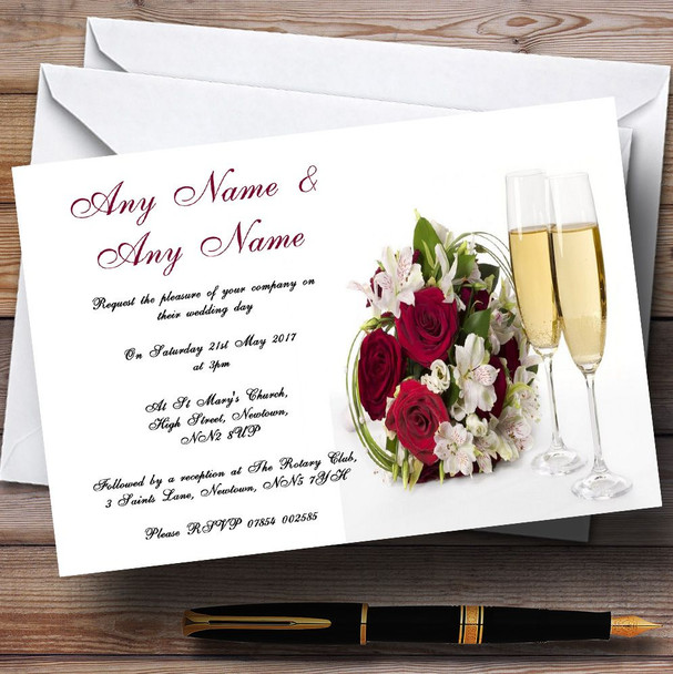 Red Rose Champagne Customised Wedding Invitations