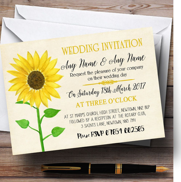 Vintage Sunflower Formal Customised Wedding Invitations