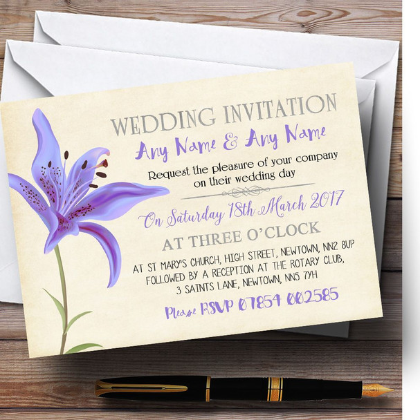 Purple Lily Vintage Customised Wedding Invitations