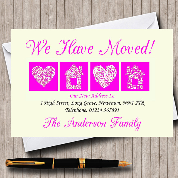 Pale Yellow And Magenta New Home Change Of Address Moving House Cards