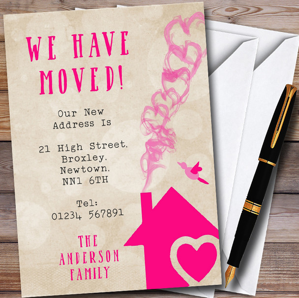 Hot Pink Heart House New Home Change Of Address Moving House Cards