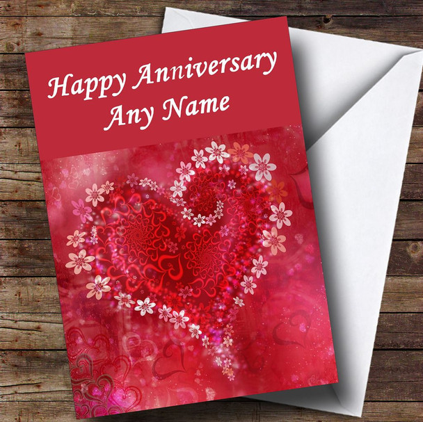 Red Flower Love Heart Customised Anniversary Card