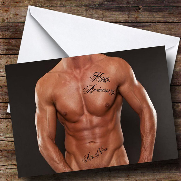 Sexy Mans Body Tattoo Customised Anniversary Card