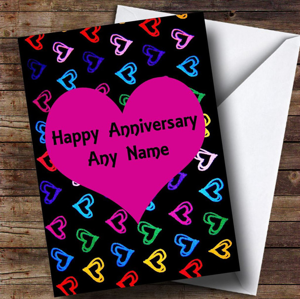 Multi-coloured Love Hearts Customised Anniversary Card